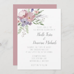 Mauve Meadows Wedding Invitation Kaart