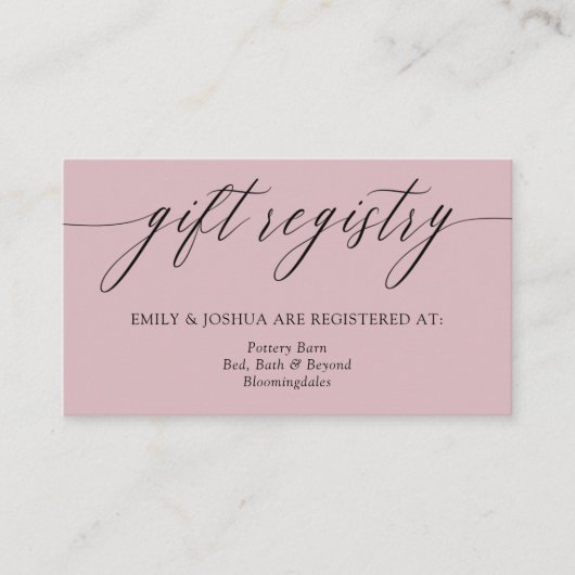  Mauve Minimalist Calligraphy Cadeau Registry Informatiekaartje (Voorkant)