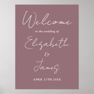 Mauve Minimalist Script Wedding Welkomstbord Poster