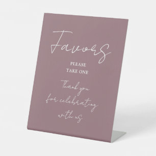 Mauve minimalistische elegante script favors reclamebord met voetstuk