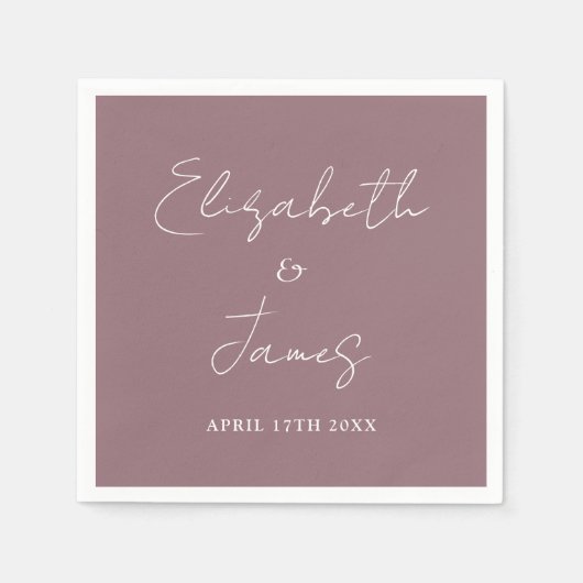 Mauve Modern Minimalistisch Script Wedding Servet (Voorkant)