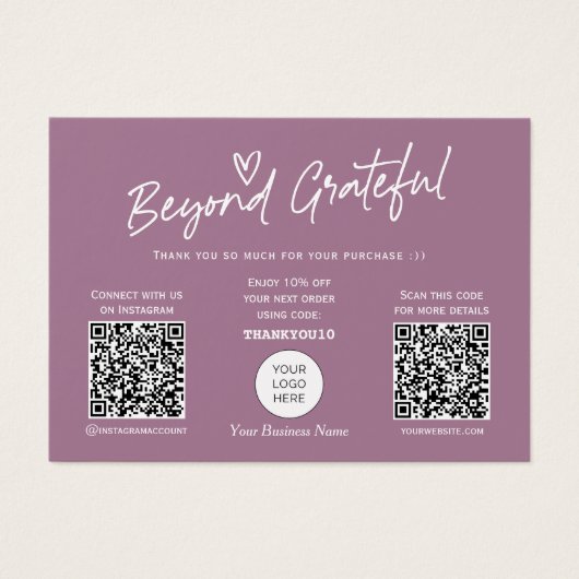 Mauve Moderne QR van het Manuscript dank u kaart (Voorkant)