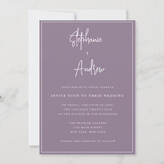 Mauve Moderne Simple Faire-part de mariage (Devant)