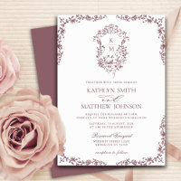Mauve Monogram Bloemen Crest Bruiloft