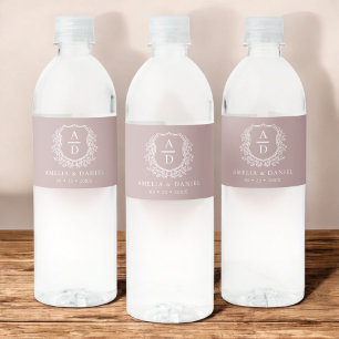 Mauve Monogram Botanische Huwelijk Bloemkam Waterfles Etiket
