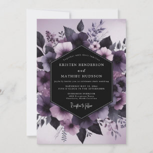Mauve Nachtelijke Bloemen Bruiloft Kaart