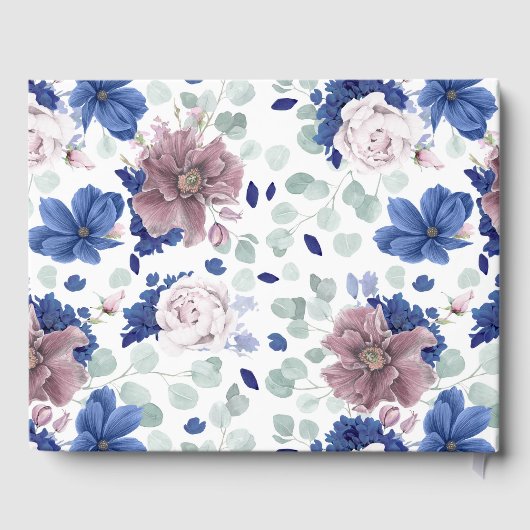Mauve Navy Blue Floral Elegant bruiloft gastenboek (Achterkant)
