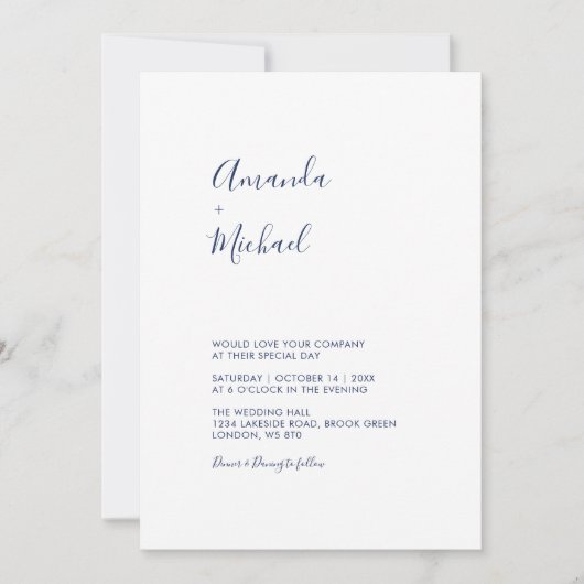 Mauve & Navy | Invitation de mariage simple et min (Devant)