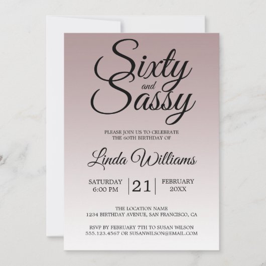 Mauve Ombre 60 et Sassy 60th Birthday Invitation (Devant)