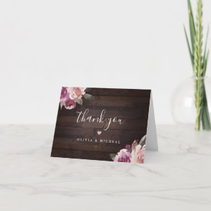 Mauve paars & moerbei bloemrijke rustieke houten b bedankkaart