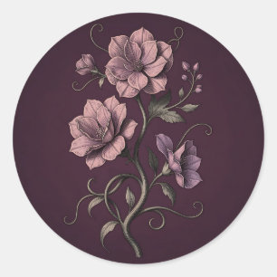 Mauve Paarse Anemoon Bloem Donkere Botanische Ronde Sticker