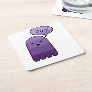 Mauve Paarse Boo Ghost Vierkante Papier Onderzette Kartonnen Onderzetter