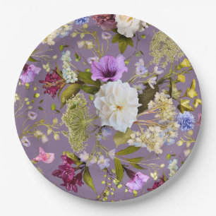 Mauve Paarse bruiloft echte bloemen Papieren Bordje