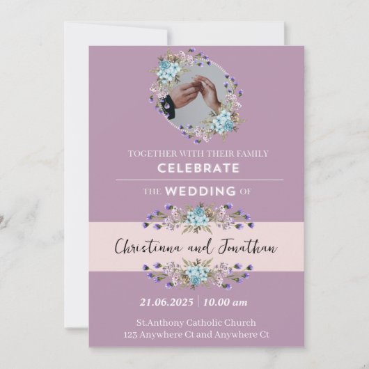 Mauve Paarse bruiloft uitnodiging (Voorkant)