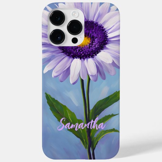 Mauve Paarse Daisy Oil Painting Monogrammed Case-Mate iPhone Case (Achterkant)