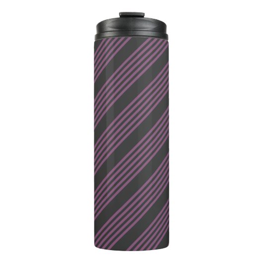 Mauve paarse en houtskool vijf strepen patroon thermosbeker (Voorkant)