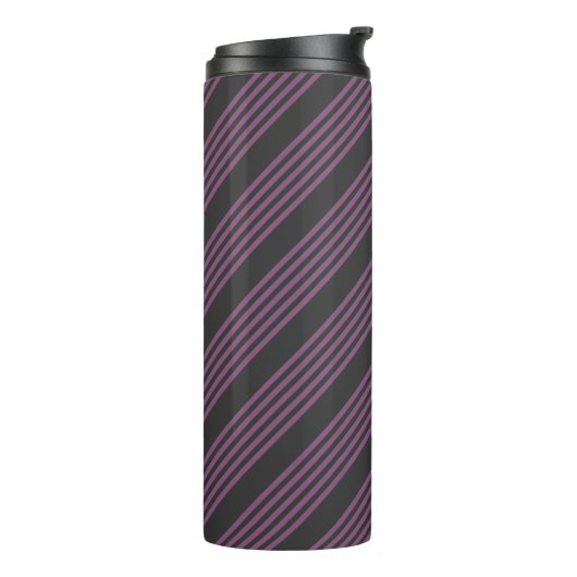 Mauve paarse en houtskool vijf strepen patroon thermosbeker (Gedraaid links)