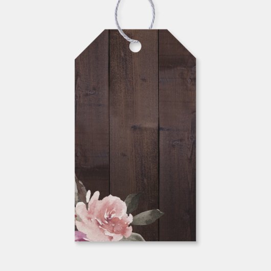 Mauve paarse floral rustige houtmonogram bruiloft cadeaulabel (Achterkant)