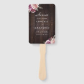 Mauve paarse floral rustige wood trouwprogramma handwaaier (Voorkant)