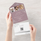 Mauve Paarse Huwelijk QR Code All In One Uitnodiging (Afscheurbaar)