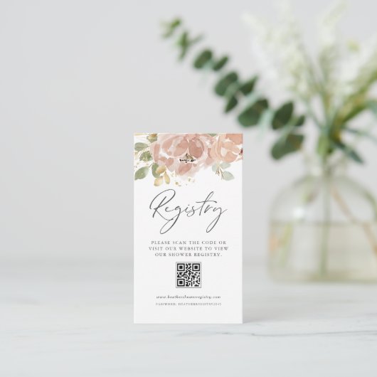 Mauve Peach Flowers QR Code Baby shower Registry Informatiekaartje (Staand voorkant)
