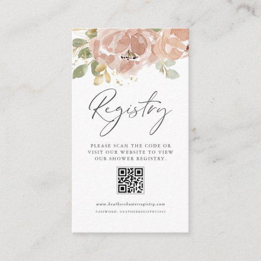 Mauve Peach Flowers QR Code Baby shower Registry Informatiekaartje (Voorkant)