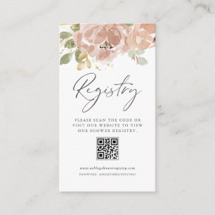 Mauve Peach Flowers QR Code Baby shower Registry Informatiekaartje