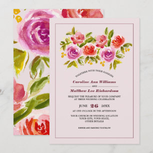 Mauve Peach Red Floral Waterverf Wedding Kaart