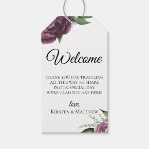 Mauve Peony bruiloft welkomsttas Cadeaulabel