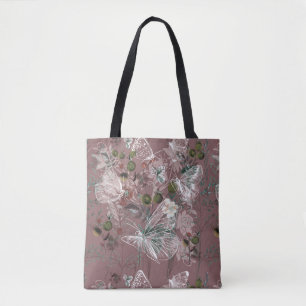 Mauve Pink Dusty Roos Butterfly Floral Draagtas