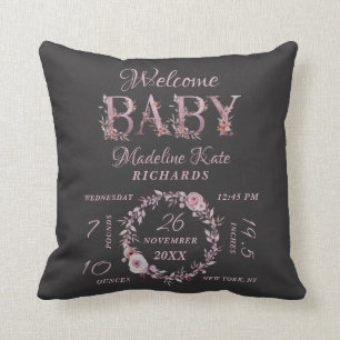 Mauve Pink Elegant Floral Baby Meisje Geboorte Sta Kussen