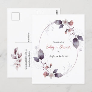 Mauve Pink Floral Botanical Baby shower Invitation Briefkaart