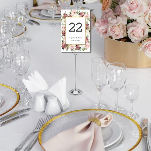 Mauve Pink Florals Gold Mariage Numéro de table