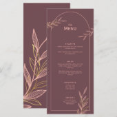 Mauve Pink Gold Leaf Mariage Événement Menu Carte  (Devant / Derrière)
