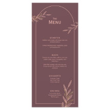 Mauve Pink Gold Leaf Mariage Événement Menu Carte 