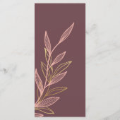 Mauve Pink Gold Leaf Wedding Event Menu Flat Kaart (Achterkant)
