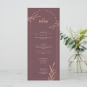 Mauve Pink Gold Leaf Wedding Event Menu Flat Kaart (Staand voorkant)