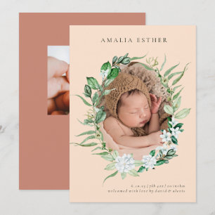 Mauve Pink Vertical Photo Baby Birth Notice Kaart