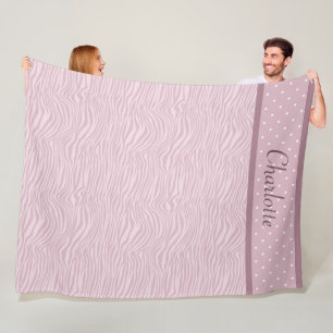 Mauve Pink Zebra Print & Polka Dots Fleece Blanket Deken