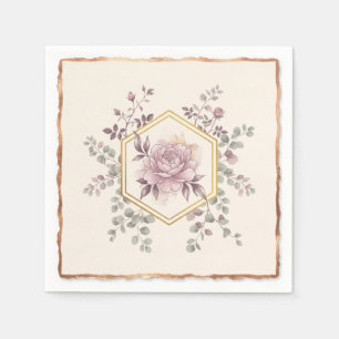 Mauve Pioen Gouden Geometrische Botanische Servet