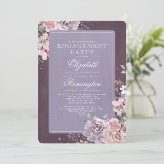 Mauve Plum Lila Bloemen Verlovingsfeest Kaart (Staand voorkant)