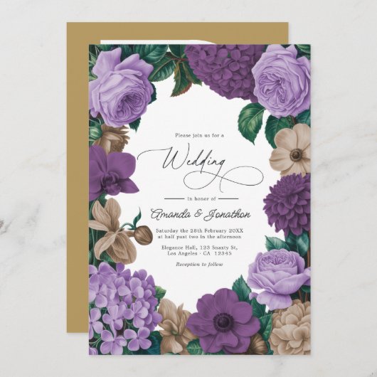 Mauve Quartz, Dusty Plum & Latte Beige Wedding Kaart (Voorkant / Achterkant)