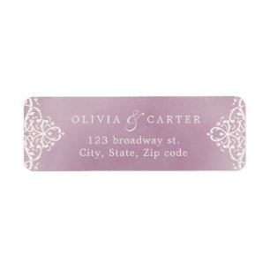 Mauve romantic vintage bruiloft return address etiket