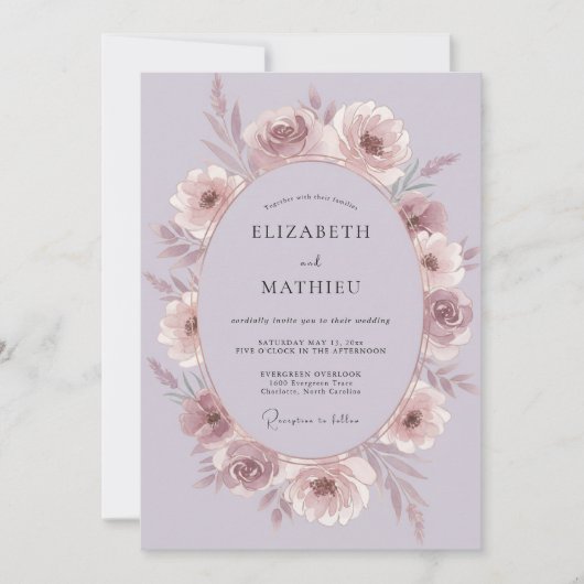 Mauve Romantische Bloeiende Trouw Kaart (Voorkant)