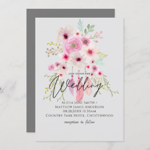 Mauve rose BOHO Faire-part de mariage en plumes fl