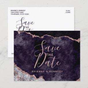 Mauve Rose Gold Agate Marble Save the Date Aankondigingskaart
