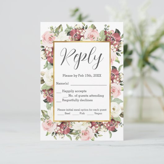 Mauve Rose Vert Flores Or Frame RSVP (Debout devant)
