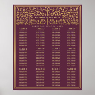Mauve Royal Medieval Sword Wedding Seding Chart Poster