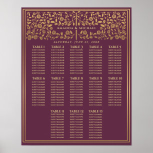 Mauve Royal Medieval Sword Wedding Seding Chart Poster