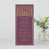 Mauve Royal middeleeuws zwaard bruiloft plat menu (Staand voorkant)